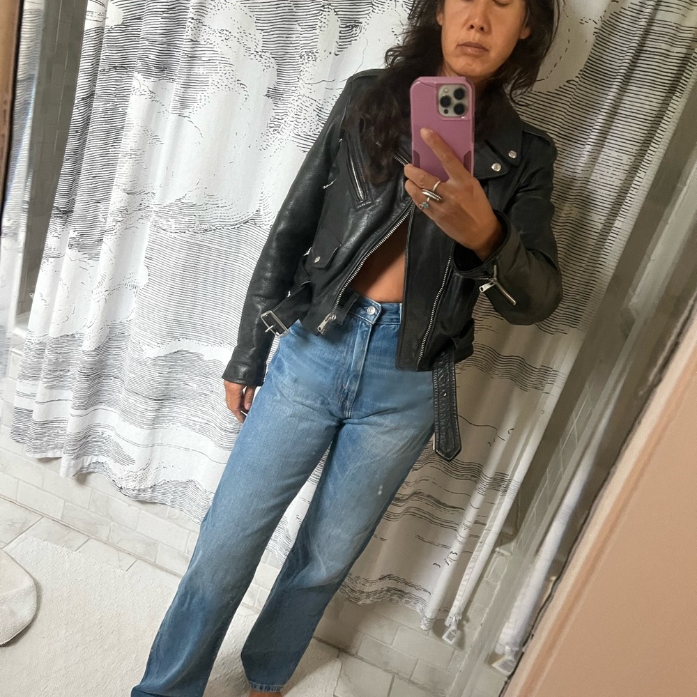 Re/Done Black Leather Moto Jacket - Picture 3 of 17